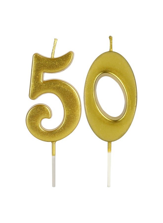 LHGOGO Gold 50th Birthday Candles for Cake, Number 50 Glitter Candle Party Anniversary Cakes Decoration for Women or Men - Image 1