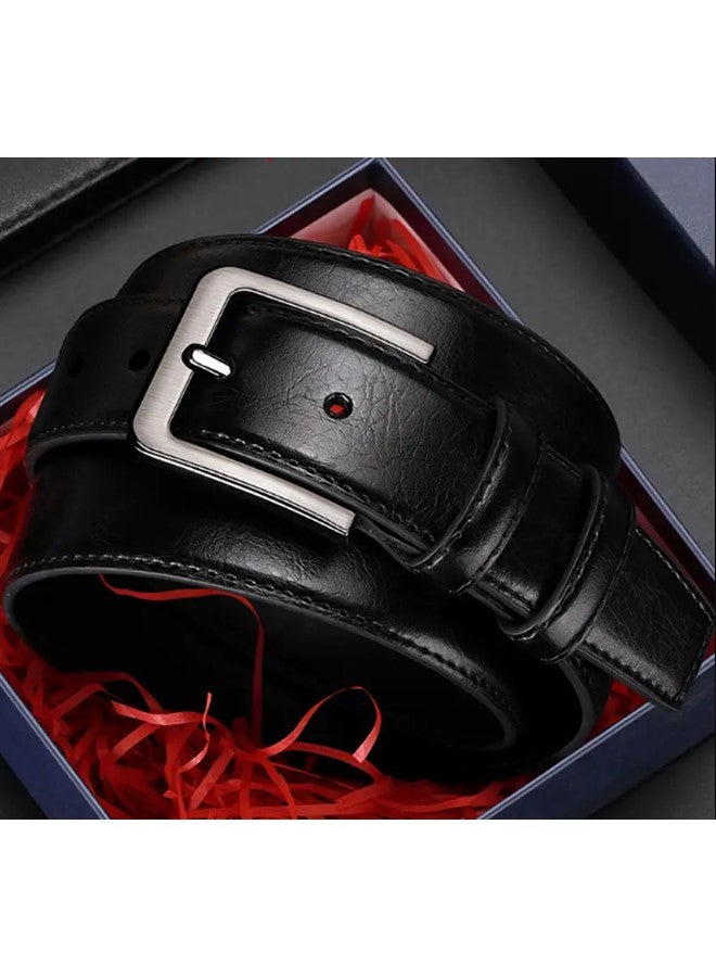 We Happy Premium Retro Leather Belt for Men Black Stylish Business Formal Buckle for Jeans and Everyday Wear - Image 2