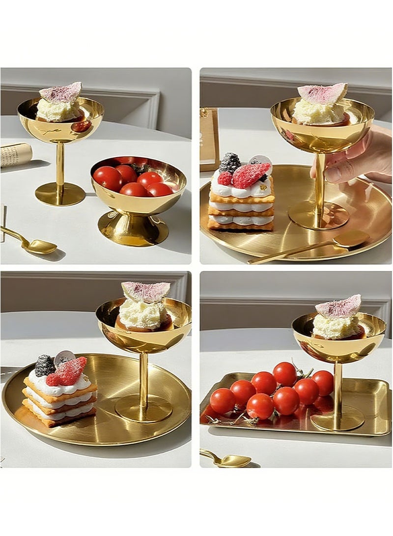 أبوستيم كوب آيس كريم مكون من 4 قطع، كوب حلوى من الفولاذ المقاوم للصدأ، وعاء صلصة، كوب حلوى زبادي صغير مستدير، مناسب لحفلات السلطة والفواكه والبودنج (ذهبي) - Image 5