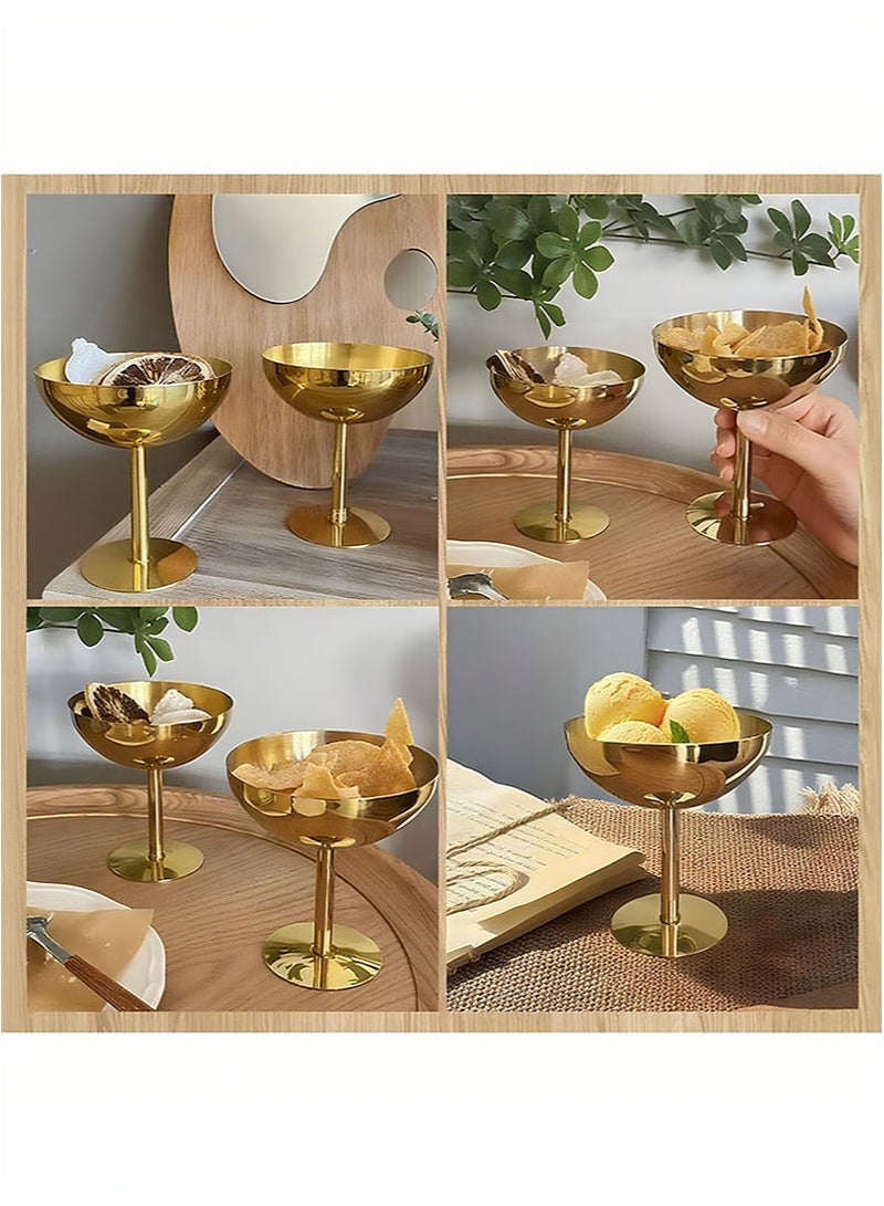 أبوستيم كوب آيس كريم مكون من 4 قطع، كوب حلوى من الفولاذ المقاوم للصدأ، وعاء صلصة، كوب حلوى زبادي صغير مستدير، مناسب لحفلات السلطة والفواكه والبودنج (ذهبي) - Image 3