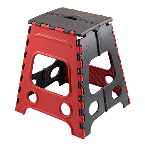 Primelife Plastic 18 Inch Folding Stool, Kitchen Stool, 120 kg Capacity (Red) - Image 1