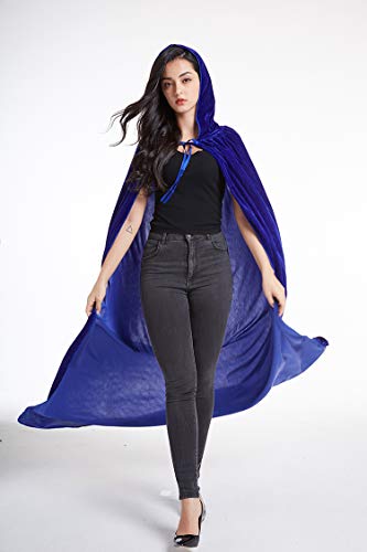 Crizcape Unisex Halloween Costume Cape Hooded Velvet Cloak for Men and Womens Blue - Image 2
