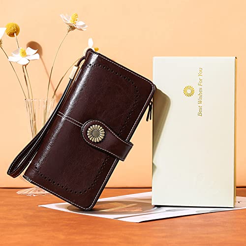 SENDEFN Wallets for Women Leather Credit Card Holder with RFID Blocking Large Capacity Wristlet - Image 4