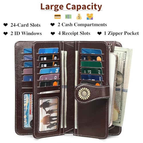 SENDEFN Wallets for Women Leather Credit Card Holder with RFID Blocking Large Capacity Wristlet - Image 3