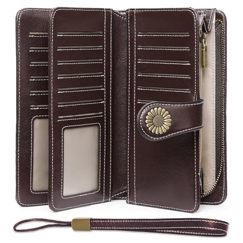 SENDEFN Wallets for Women Leather Credit Card Holder with RFID Blocking Large Capacity Wristlet - Image 1