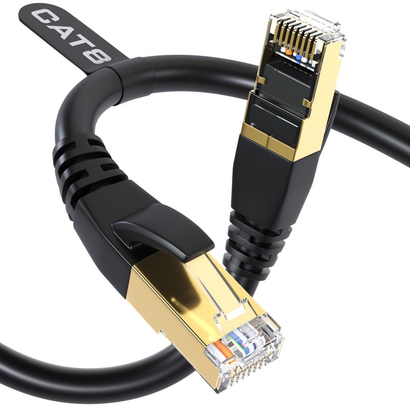 DbillionDa Cat8 Ethernet Cable, Outdoor&Indoor, 1.5FT Heavy Duty High Speed 26AWG Cat8 LAN Network Cable 40Gbps, 2000Mhz with Gold Plated RJ45 Connector, Weatherproof S/FTP UV Resistant for Router - Image 1