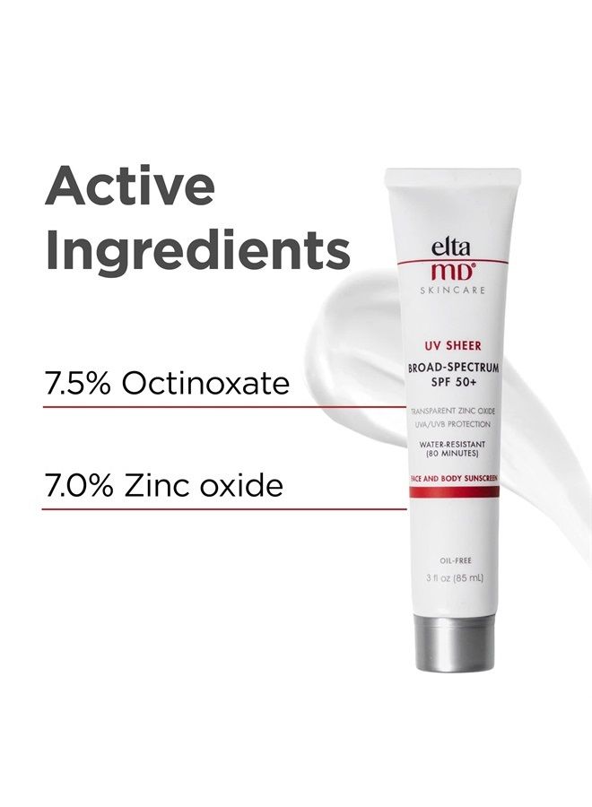 EltaMD UV Sheer Face Sunscreen, SPF 50+ Hydrating Sunscreen for Face, Helps Even Skin Tones and Soothes Skin, Water Resistant up to 80 Minutes, No White Cast, Formulated with Zinc Oxide , 3.0 oz Tube - Image 5