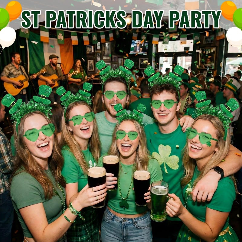 Jutom 24 Pcs St. Patrick's Day Headbands Glasses Set Green St Patricks Day Party Favors Love Eyewear Photo Booth Props Accessories (Ireland) - Image 4