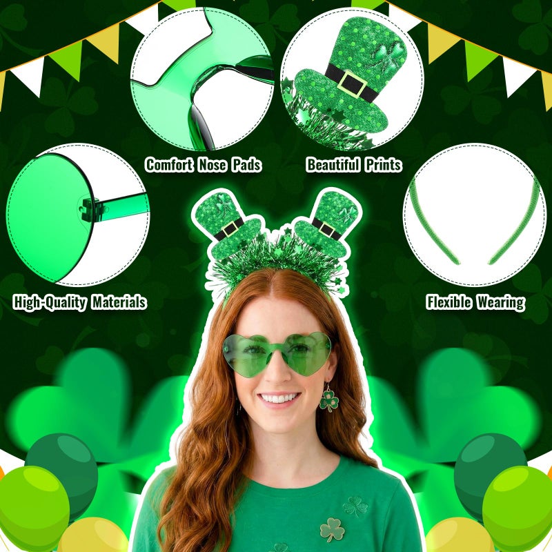 Jutom 24 Pcs St. Patrick's Day Headbands Glasses Set Green St Patricks Day Party Favors Love Eyewear Photo Booth Props Accessories (Ireland) - Image 3