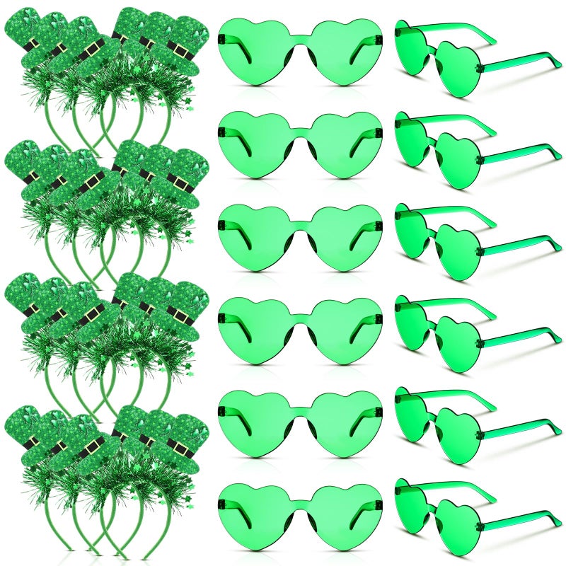 Jutom 24 Pcs St. Patrick's Day Headbands Glasses Set Green St Patricks Day Party Favors Love Eyewear Photo Booth Props Accessories (Ireland) - Image 1