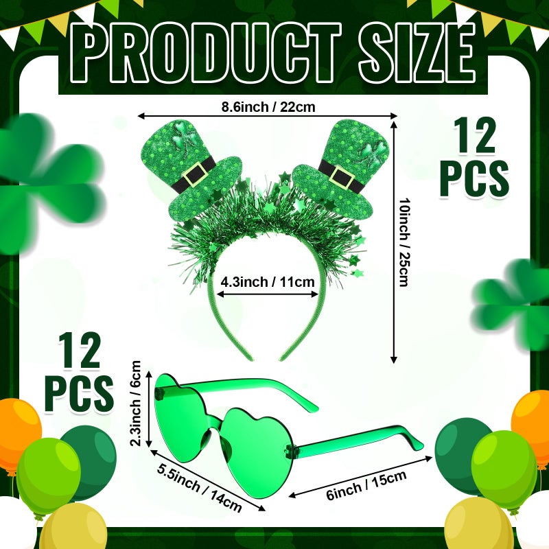 Jutom 24 Pcs St. Patrick's Day Headbands Glasses Set Green St Patricks Day Party Favors Love Eyewear Photo Booth Props Accessories (Ireland) - Image 2