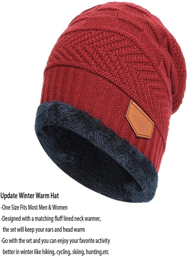Missby® Winter Beanie Hat Scarf Set Warm Knit Hat Thick Fleece Lined Winter Cap Neck Warmer for Men Women (Red) - Image 2