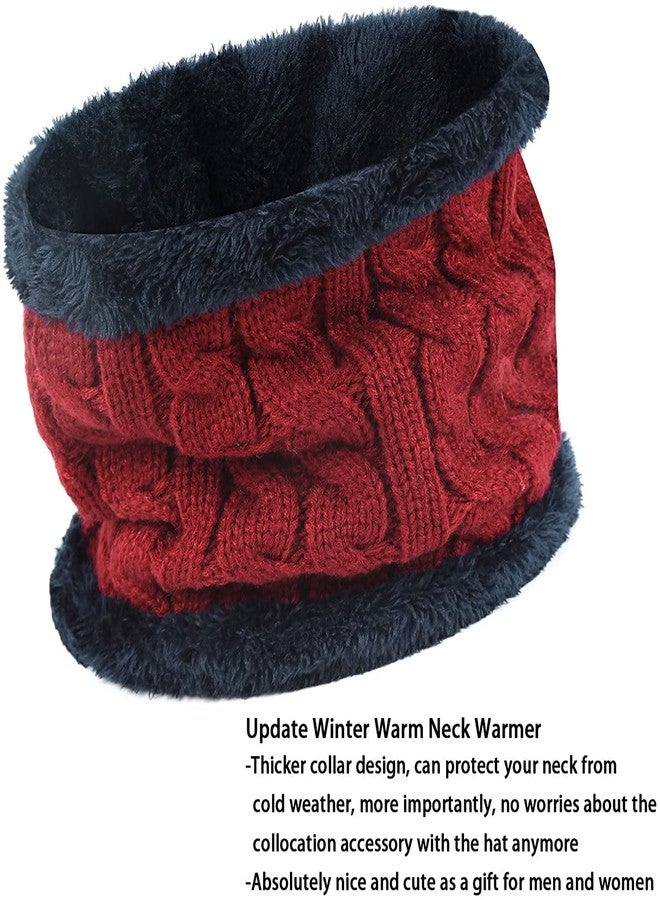 Missby® Winter Beanie Hat Scarf Set Warm Knit Hat Thick Fleece Lined Winter Cap Neck Warmer for Men Women (Red) - Image 3