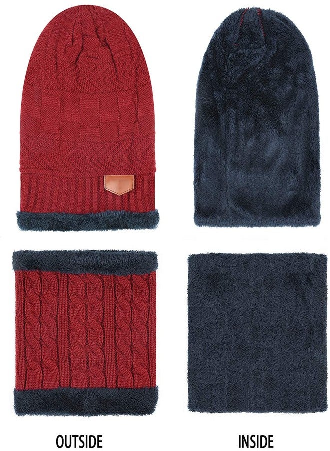 Missby® Winter Beanie Hat Scarf Set Warm Knit Hat Thick Fleece Lined Winter Cap Neck Warmer for Men Women (Red) - Image 5