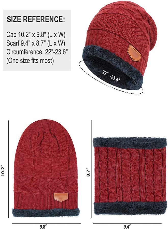 Missby® Winter Beanie Hat Scarf Set Warm Knit Hat Thick Fleece Lined Winter Cap Neck Warmer for Men Women (Red) - Image 4