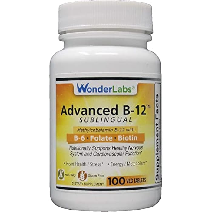 Wonder Laboratories Sublingual Vitamin B12 (1000 mcg), B6 (5mg), Folic Acid(400 mcg) & Biotin (25mcg) - Formulated with Methylcobalamin Vitamin B-12 (100 Tablets) - Image 1