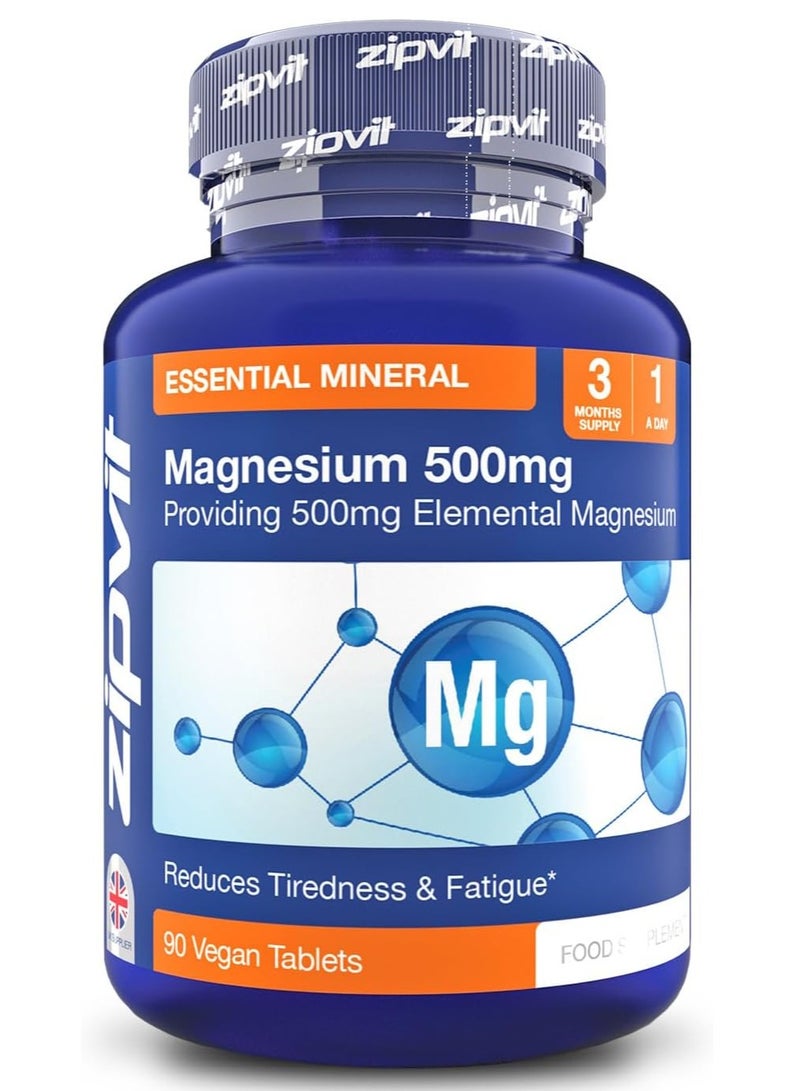 Zipvit Magnesium 500mg, 90 Vegan Tablets. 3 Months Supply. Supports Muscle and Bone Health. Vegan Formula Magnesium Supplement. - Image 1
