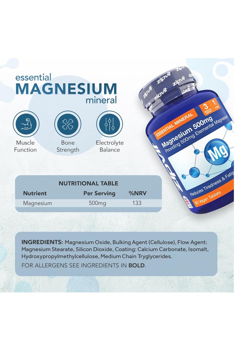 Zipvit Magnesium 500mg, 90 Vegan Tablets. 3 Months Supply. Supports Muscle and Bone Health. Vegan Formula Magnesium Supplement. - Image 3