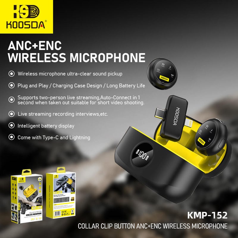 KOOSDA KMP-152 Clip-On Wireless Microphone – ANC & ENC for Professional Sound Quality - Image 2