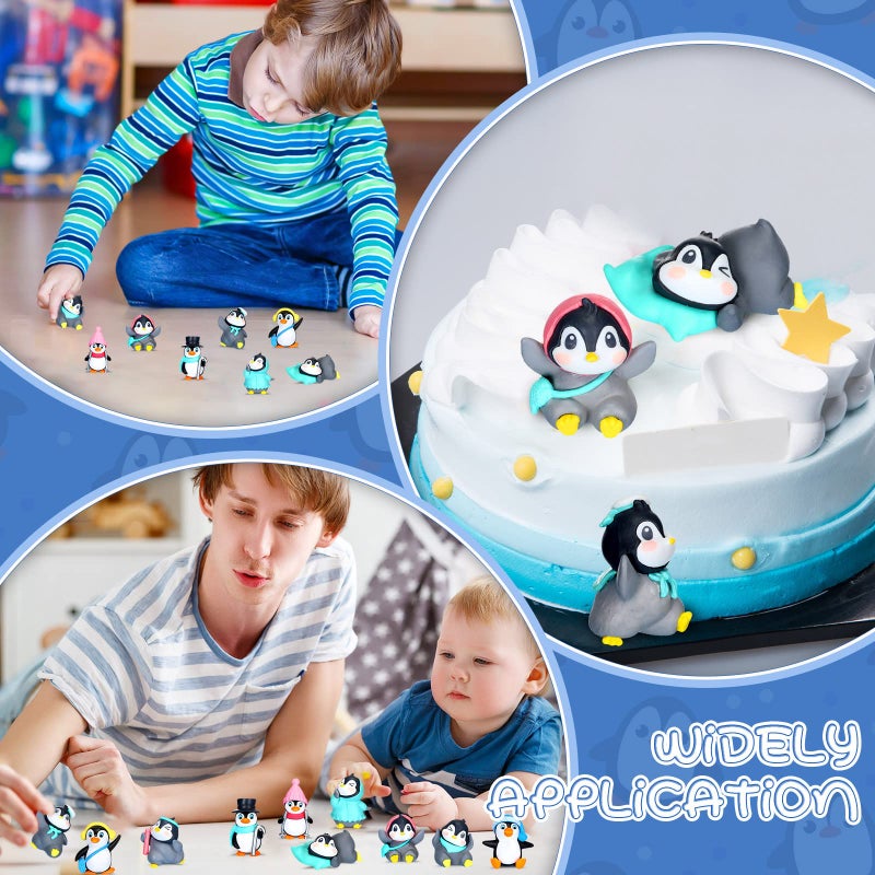 Macarrie مجموعة تماثيل البطاريق 30 قطعة شخصيات بطاريق لطيفة ألعاب تماثيل بطاريق صغيرة مجموعة لعب تمثال كعكة البطاريق الكرتونية الصغيرة زينة كعكة البطاريق الشتوية للأولاد والبنات (زاهية) - Image 4