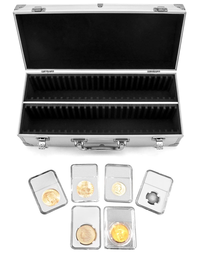 QWORK Coin Case, Aluminum Storage Box Coin Holder Coin Collector with 50 Slots, compatible with PCGS/NGC Coin Plate, 1 Pack - Image 3