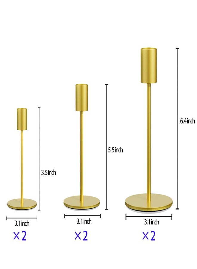 Ahpuhtan Taper Candle Holder Set of 6, Brass Gold Tall Candlestick Holders, Metal Vintage Candle Stickers Long Holder Set, Pillar Decorative Candle Holder Fits 3/4 Inch Candle for Wedding (Gold-6 Packs) - Image 2