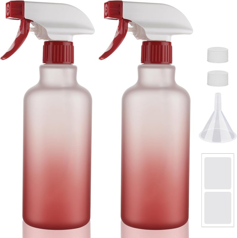 Hethyo Spray Bottles 16.9oz/500ml Plastic Spray Bottle for Hair Mist/Stream Empty Spray Bottle Heavy Duty Refillable Containers for Cleaning Solutions, Plants Gradient 2 Pack (Red) - Image 1