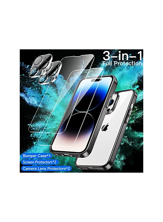 Jetech [3 in 1] Case for iPhone 14 Pro Max 6.7-Inch, with 2-Pack Screen Protector and 2-Pack Camera Lens Protector, Full Coverage Tempered Glass Film, Shockproof Bumper Phone Cover (Black) - Image 2