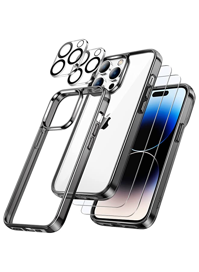 Jetech [3 in 1] Case for iPhone 14 Pro Max 6.7-Inch, with 2-Pack Screen Protector and 2-Pack Camera Lens Protector, Full Coverage Tempered Glass Film, Shockproof Bumper Phone Cover (Black) - Image 1