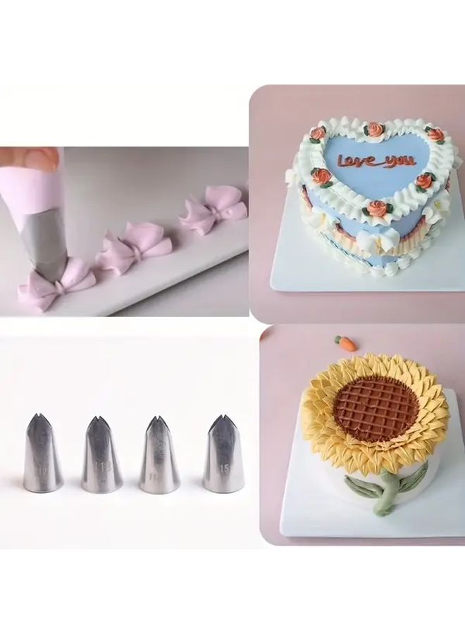 Stainless Steel Cream Piping Nozzle Set 4 Pcs 112-114 Mouth Cake Decoration - Image 1