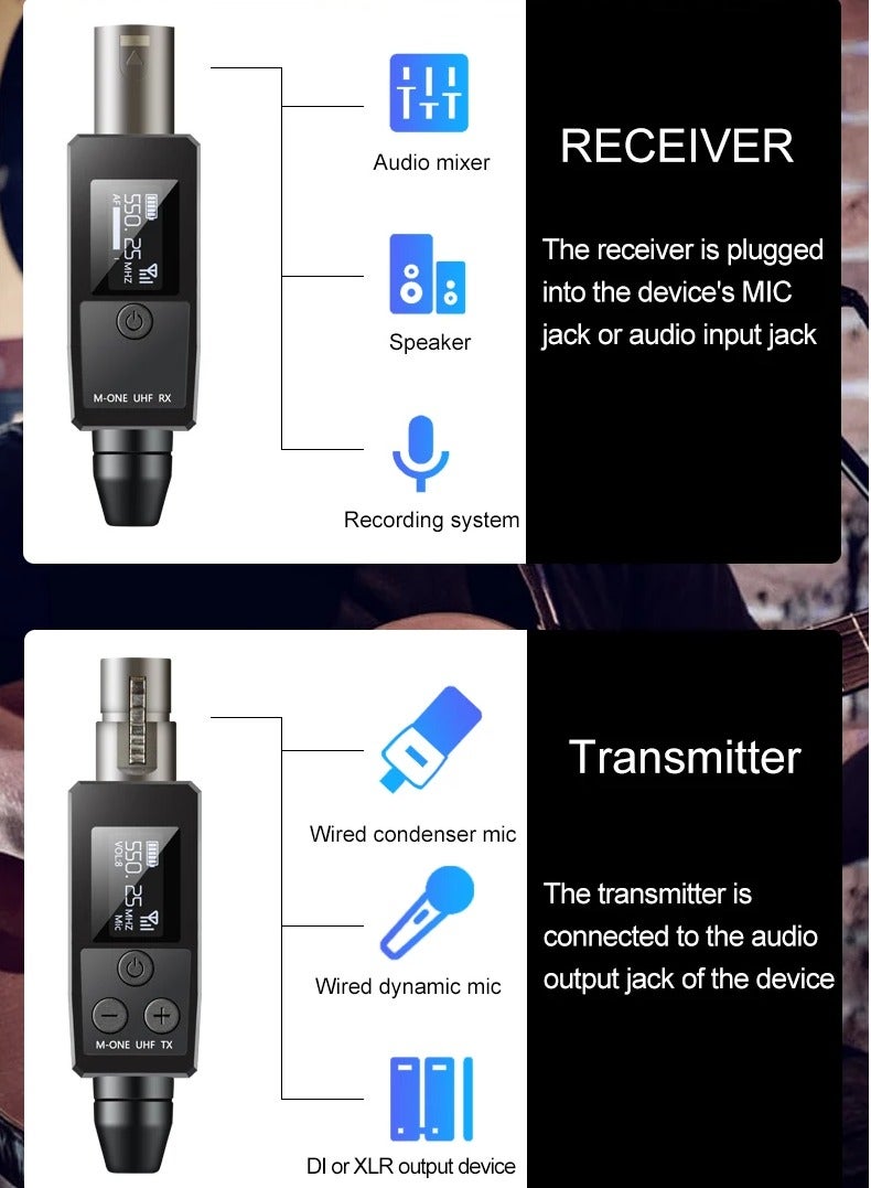 VK-38 UHF Wireless Microphone Converter, XLR Transmitter And Receiver for Dynamic Microphone Guitar Receiver Transmission Adapter - Image 3