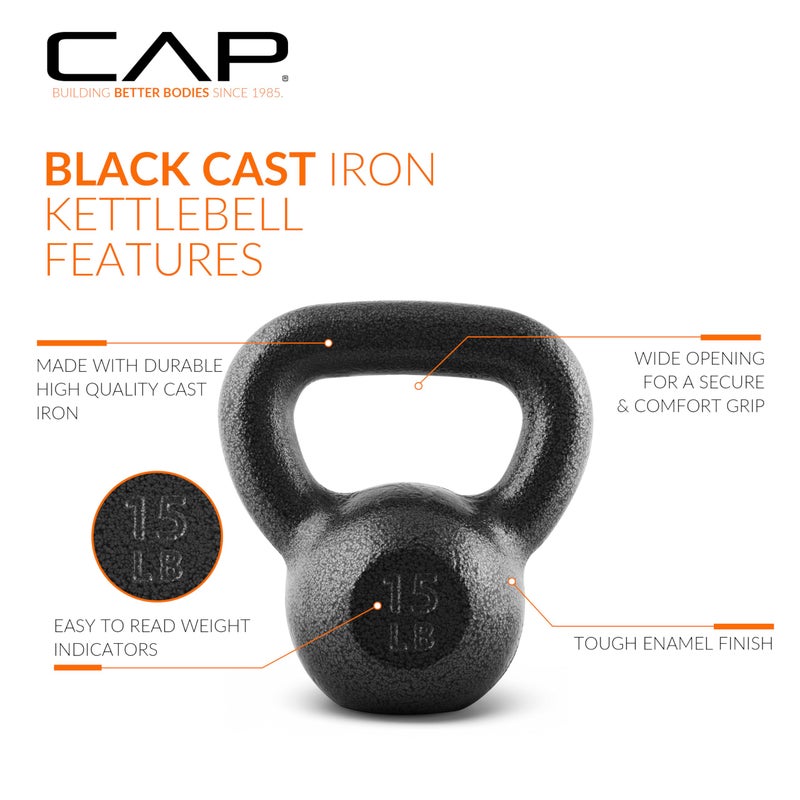 CAP Barbell Black Cast Iron Kettlebell | 15 Pounds - Image 3