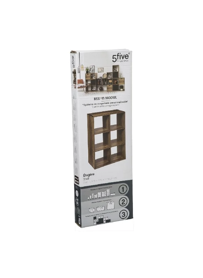 Five Simply Smart 6-Compartment Mix N Modul Wooden Storage Shelf Brown 100.5 x 32 x 67.5 cm 167864