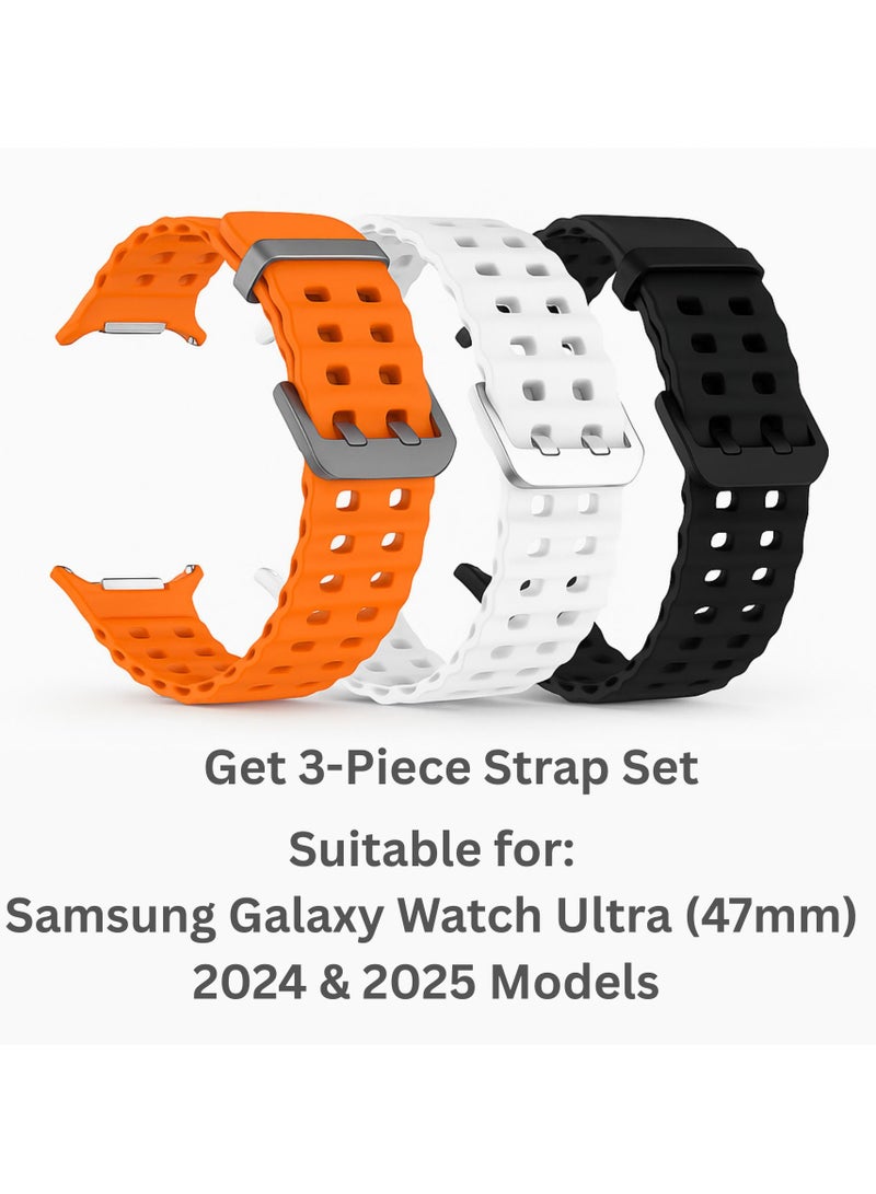SARAOONT 3 Pack Samsung Galaxy Watch Ultra 47mm Strap Replacement Bands Breathable Perforated for Men and Women (Compatible with 2024 and 2025 Models) - Image 2
