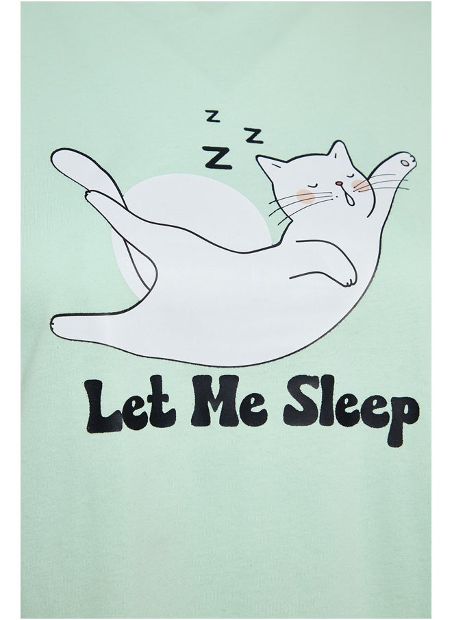 trendyol - Mint Printed Knitted Pajamas Set TBBAW24AI00003 - Image 1