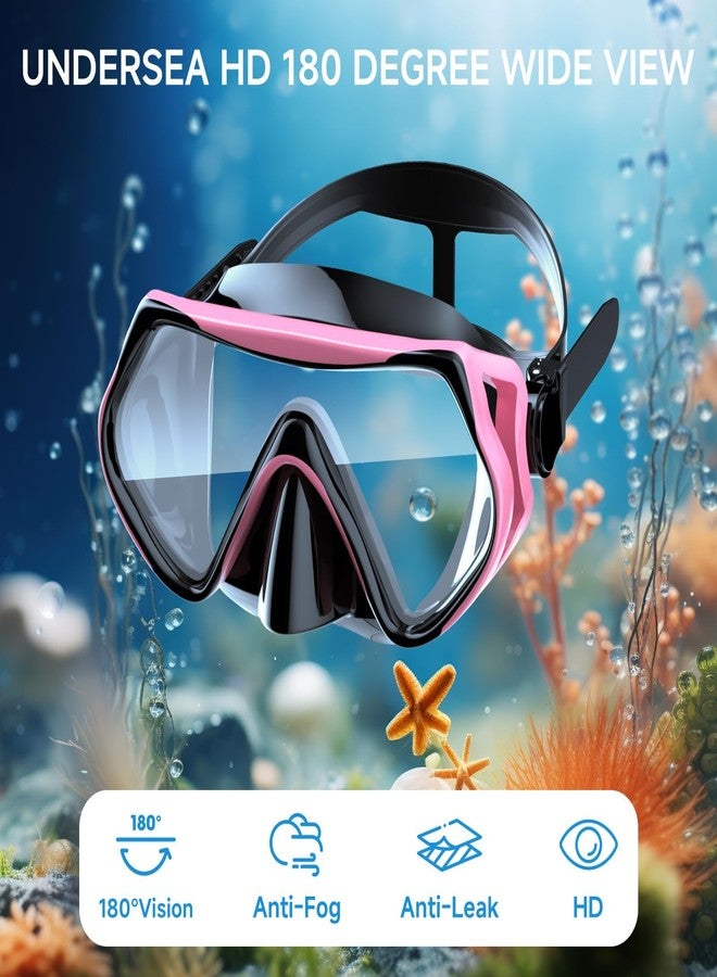 Qheng Snorkeling Gear for Adults, Dry-Top Snorkel Set Scuba Diving Mask, 180° Panoramic Wide View Professional Snorkeling Gear Breathing Freely Snorkel Mask (Black+Pink) - Image 2