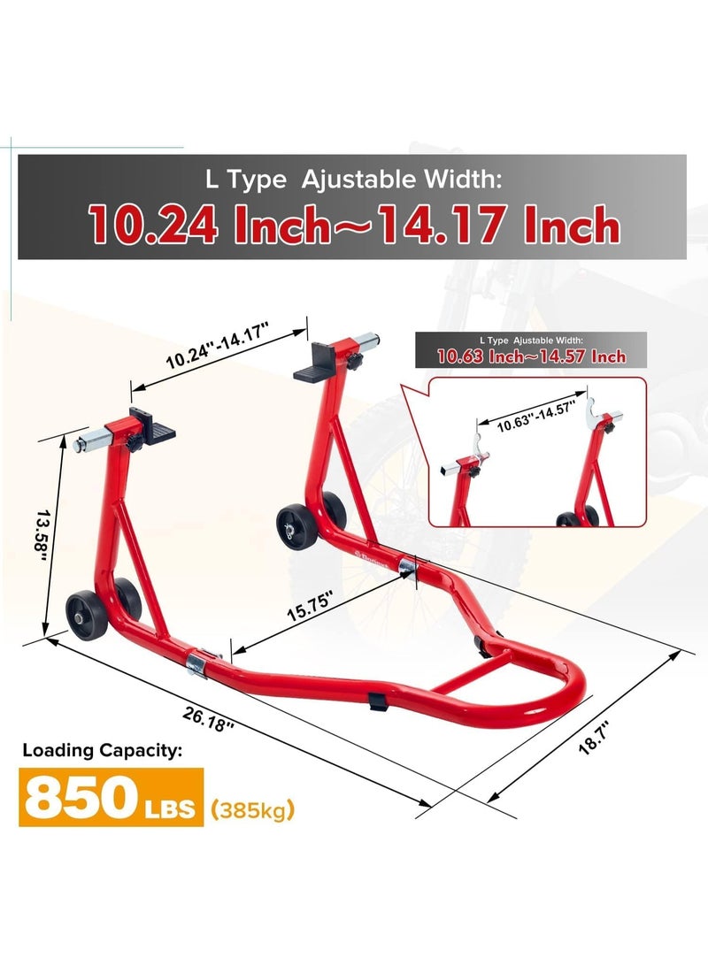 jaexest Motorcycle Stand 850LB Sport Bike Rear Wheel Lift Swingarm Paddock Stands (Red, U+L) - Image 3