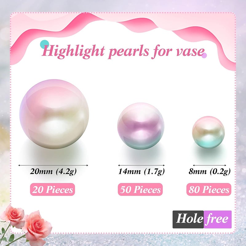 Junkin 150 Pieces Vase Filler Faux Pearls Vase Makeup Beads No Hole Gloss Pearl Beads Mixed Sizes Round Pearls for Vase Home Party Wedding Decor, 8/14/20 mm (Mixed Color) - Image 2