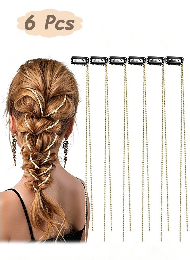 MXN 6 Pcs Rhinestone Hair Chains for Women - Crystal Tassel Hair Pin - Shiny Gold Hair Chain Clips for Women and Girls Wedding Party Daily Headwear - Image 1