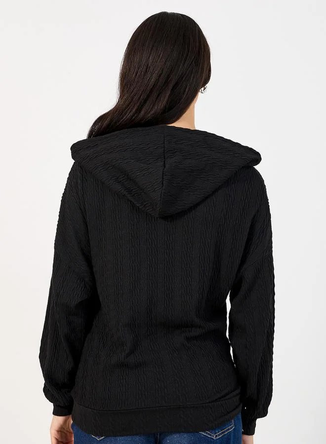 Styli Regular Fit Textured Knit Zip Through Hoodie