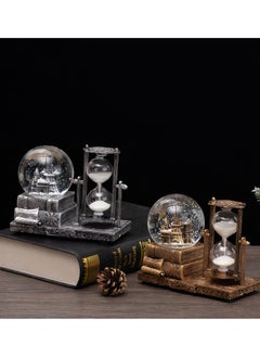 KASTWAVE Antique Snow Globe with Hourglass Timer LED Musical Crystal Snow Globe Music Box Collectibles Sand Clock Timer for Fireplace Mantel Home Decorations Silver Castle  - Image 4