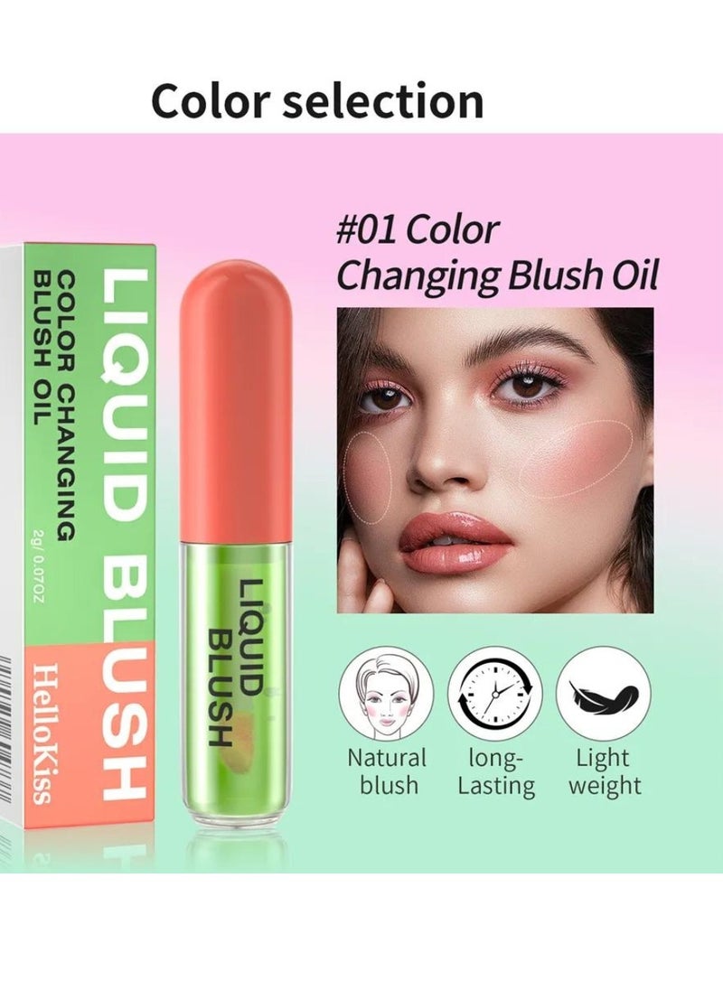 HelloKiss Color Changing Blush Oil Liquid Blush for Cheeks Natural Flush Finish Temperature Color Changing Waterproof Blusher for Cheeks Long Wearing Moisturizing Blush Natural Glossy 01  - Image 3
