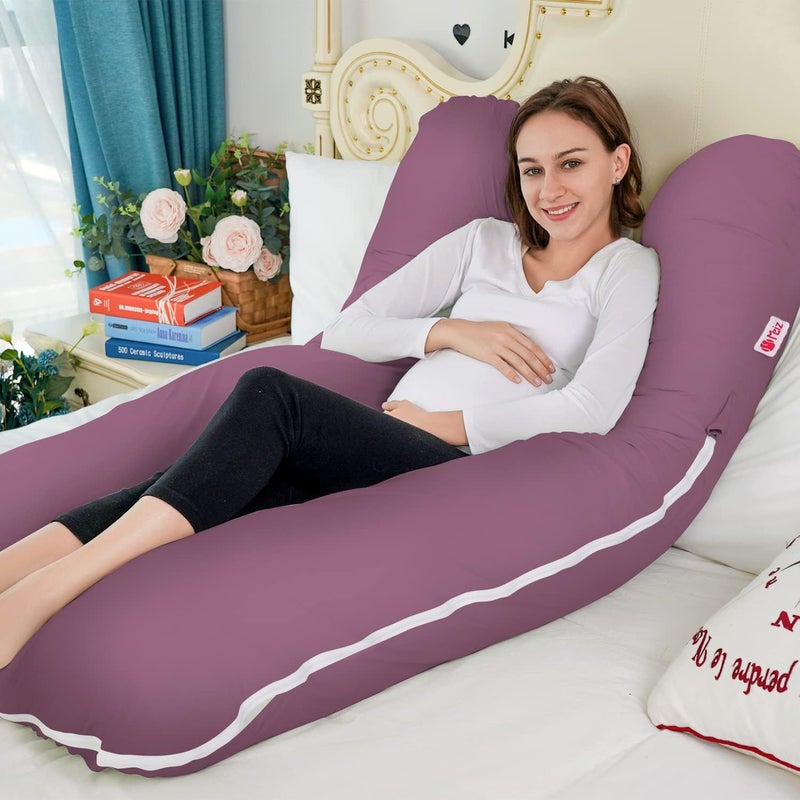 Meiz Pregnancy Pillow,Cooling Silky Pregnancy Pillows for Sleeping,Full Body Maternity Pillow for Pregnant Woman with Cooling Silky Jersey Cover,Dark Purple - Image 4