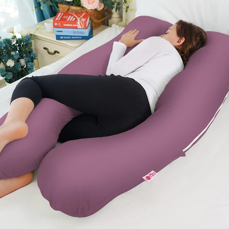 Meiz Pregnancy Pillow,Cooling Silky Pregnancy Pillows for Sleeping,Full Body Maternity Pillow for Pregnant Woman with Cooling Silky Jersey Cover,Dark Purple - Image 5