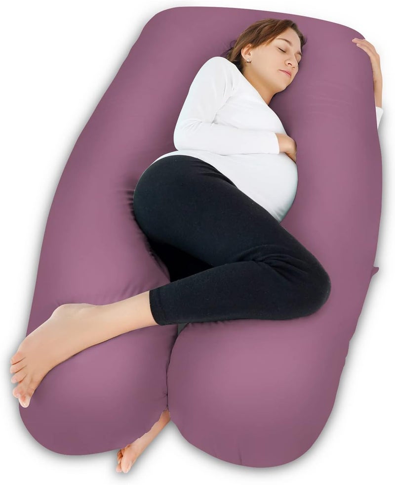 Meiz Pregnancy Pillow,Cooling Silky Pregnancy Pillows for Sleeping,Full Body Maternity Pillow for Pregnant Woman with Cooling Silky Jersey Cover,Dark Purple - Image 1