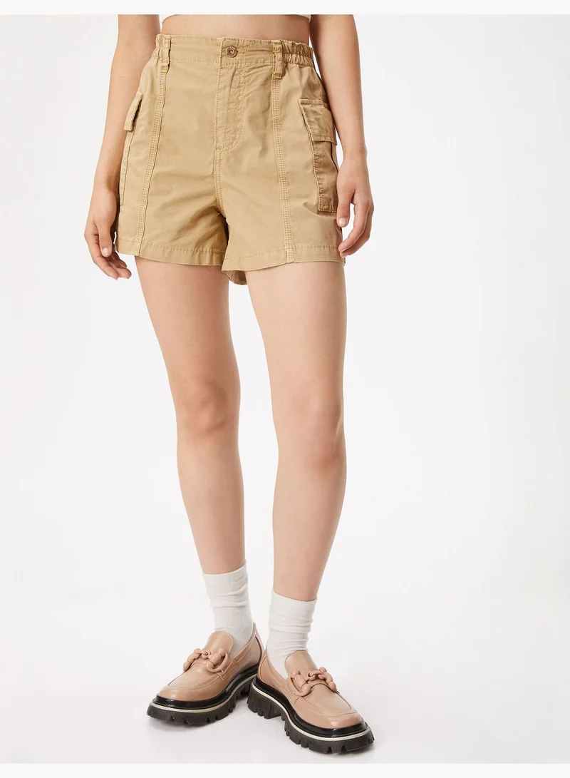 كوتون Cotton High Rise Pocket Detail Cargo Denim Shorts