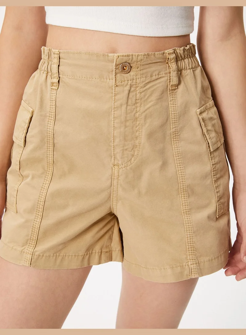 كوتون Cotton High Rise Pocket Detail Cargo Denim Shorts
