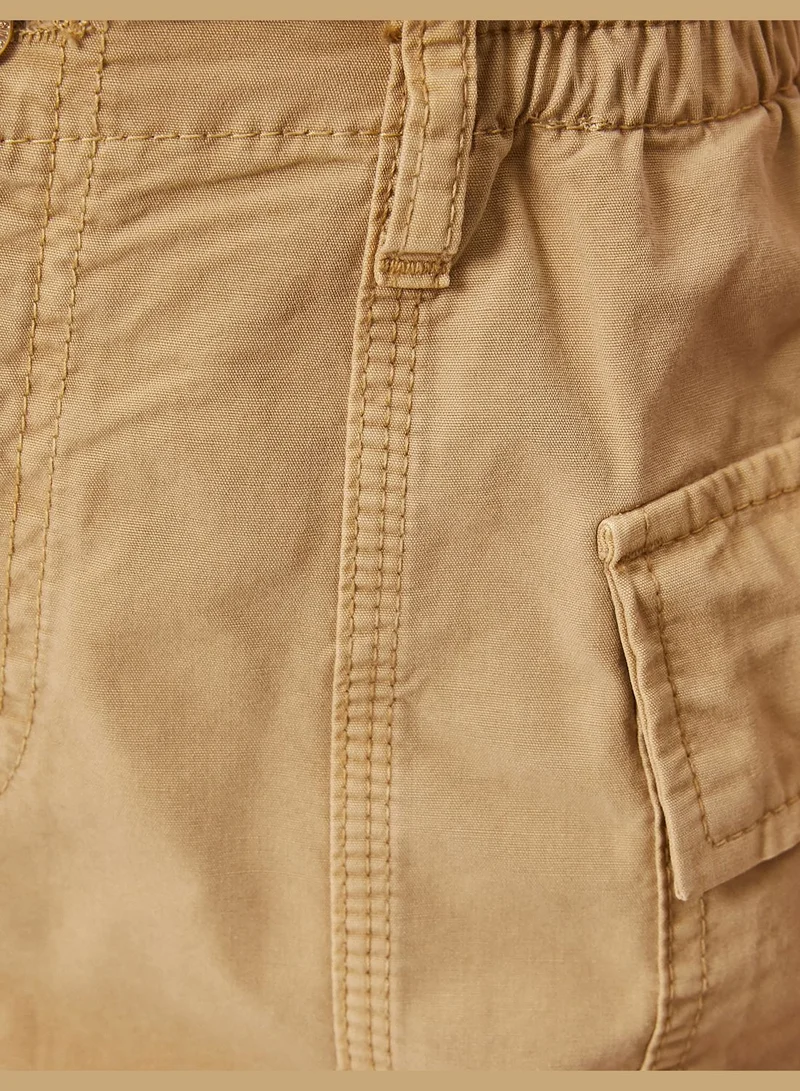 كوتون Cotton High Rise Pocket Detail Cargo Denim Shorts