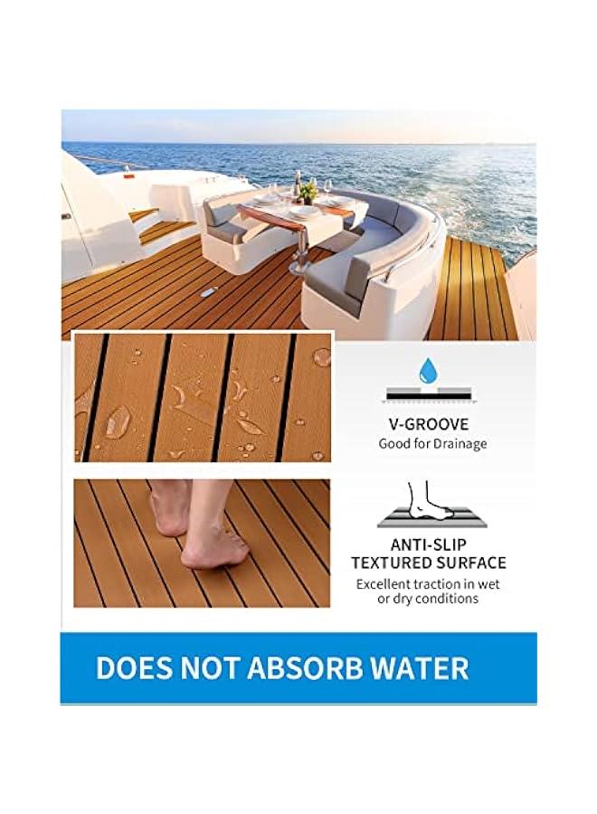 Arabest EVA Foam Boat Flooring with 3M Adhesive Backing Marine Self-Adhesive Decking 96''x45.6''/36''/28.8''/16.8'', 48''x16.8'' Faux Teak Sheet for Jon Boats Swim Platform Helm Pad RV Floor - Image 3