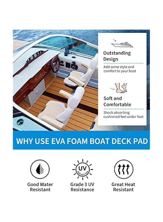 Arabest EVA Foam Boat Flooring with 3M Adhesive Backing Marine Self-Adhesive Decking 96''x45.6''/36''/28.8''/16.8'', 48''x16.8'' Faux Teak Sheet for Jon Boats Swim Platform Helm Pad RV Floor - Image 4